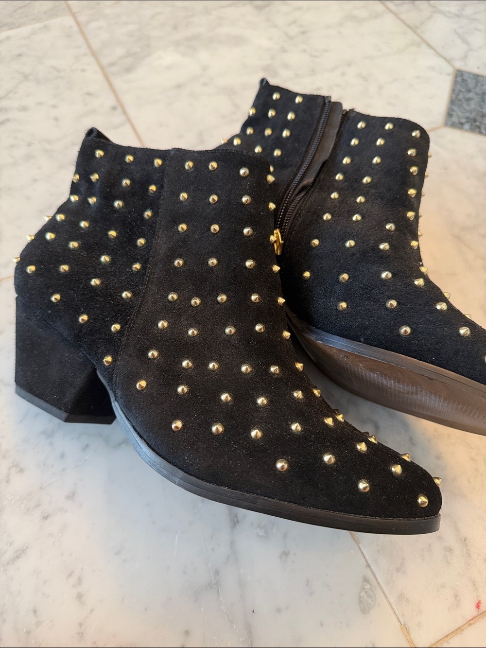 Topshop Black Studded Suede Ankle Boots - Women's Booties